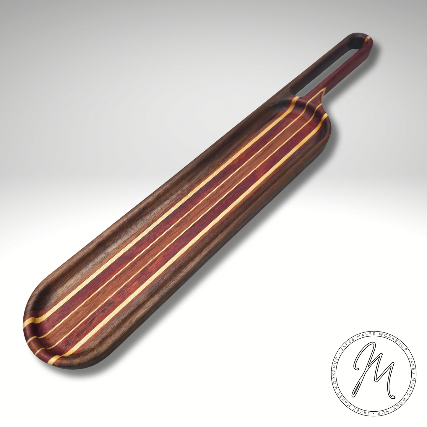 Handcrafted Striped Wood Cheese Board – Paddle Style
